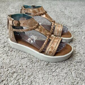 Roan by Bed Stu Posey Platform Sandal Tan Distressed Leather Womens 7.5